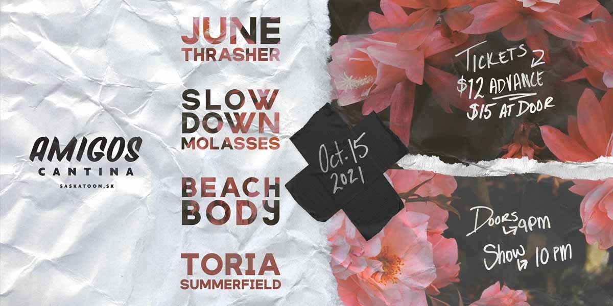 Event image for June Thrasher, Slow Down Molasses, Beach Body, Toria Summerfield