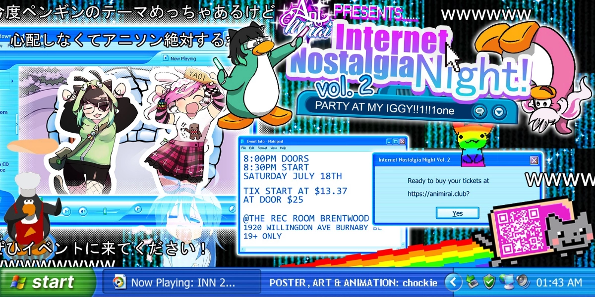 Event image for AniMirai Presents: 🌈Internet Nostalgia Night Vol. 2! PARTY AT MY IGGY!!!1!one🐧🧊