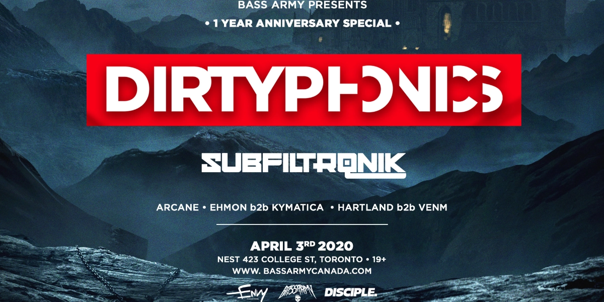 Event image for Bass Army Presents: 1 Year Anniversary Ft. Dirtyphonics & Subfiltronik