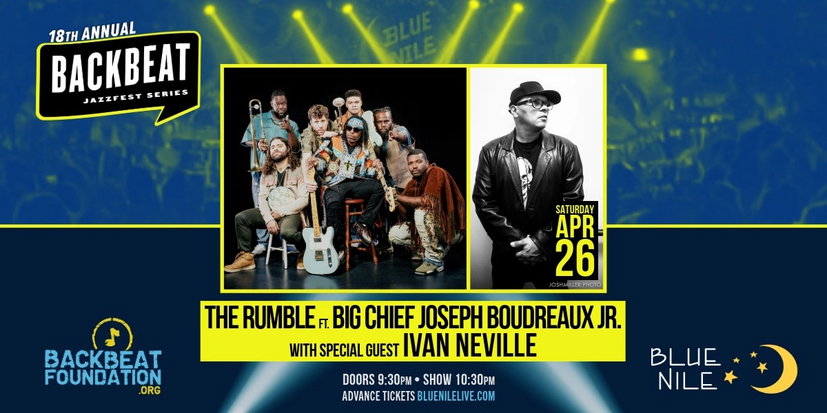Event image for The Rumble ft. Big Chief Joseph Boudreaux Jr. with Special Guest Ivan Neville