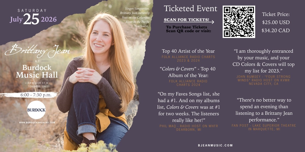 Brittany Jean - Burdock Music Hall - Toronto - Jul 25, 2026 · Showpass