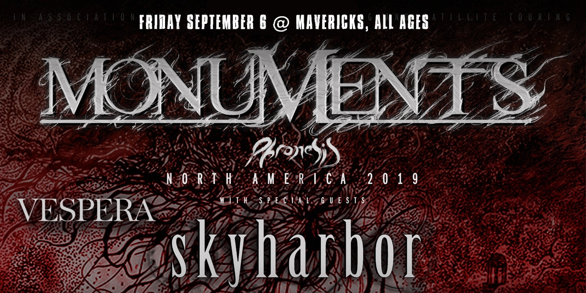 Event image for (Postponed) Monuments, Skyharbor, Vespera