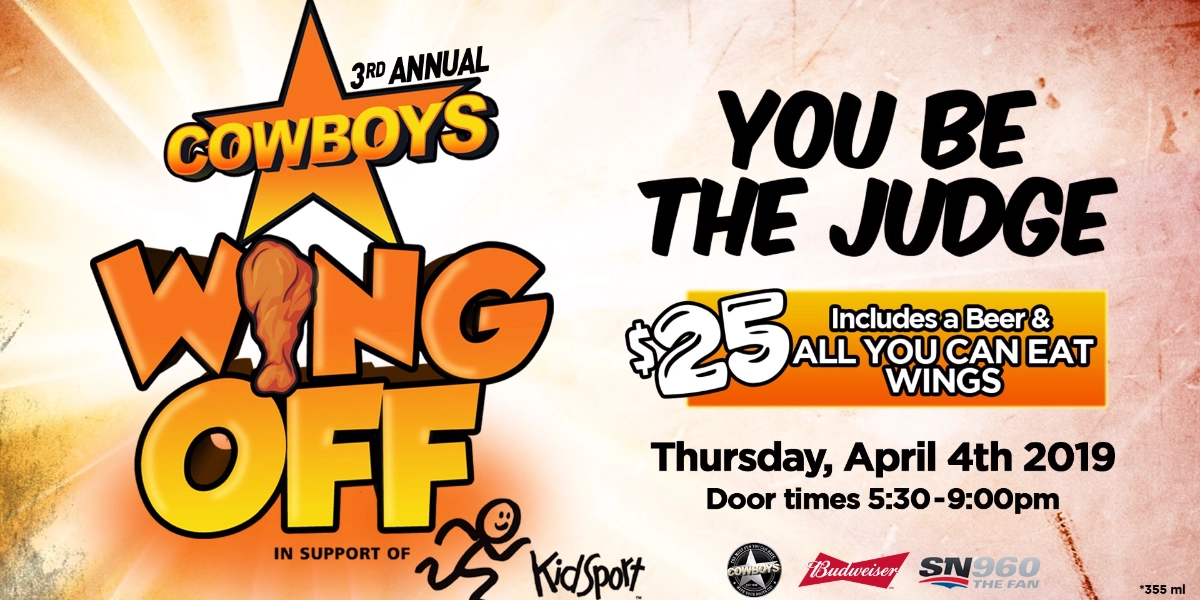 Event image for Cowboys 3rd Annual Wing Off in Support of KidSport Calgary