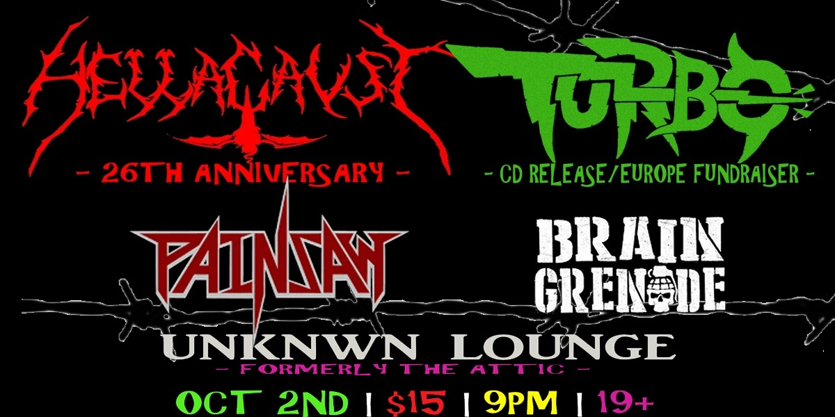 Event image for Hellacuast / Turbo / Painsaw / Brain Grenade