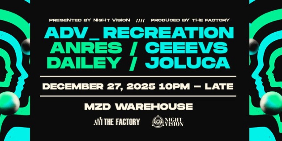 Event image for NIGHT VISION + THE FACTORY XMAS PARTY @ MZD WAREHOUSE