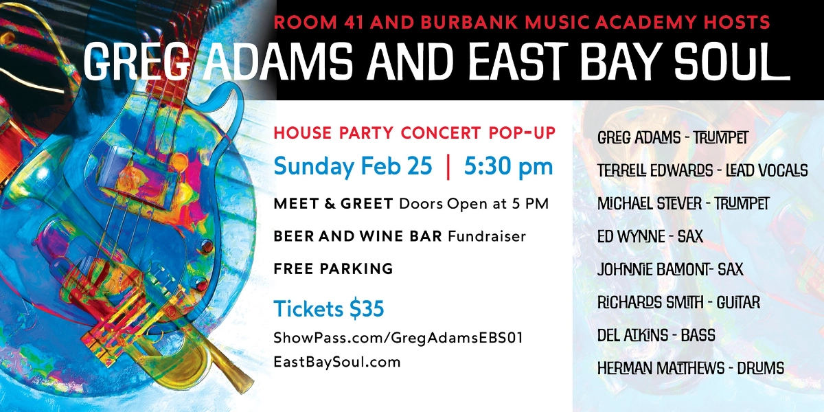 Event image for Greg Adams & East Bay Soul House Party Pop Up Concert