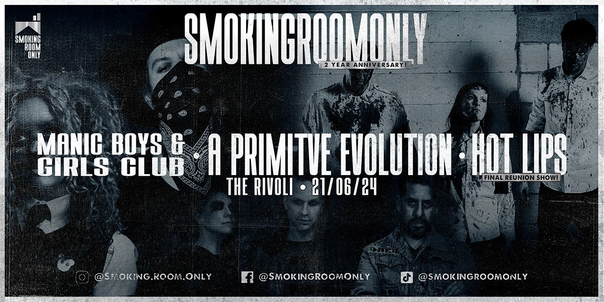 Event image for SMOKING ROOM ONLY: HOT LIPS| A PRIMITIVE EVOLUTION | THE MANIC BOYS AND GIRLS CLUB