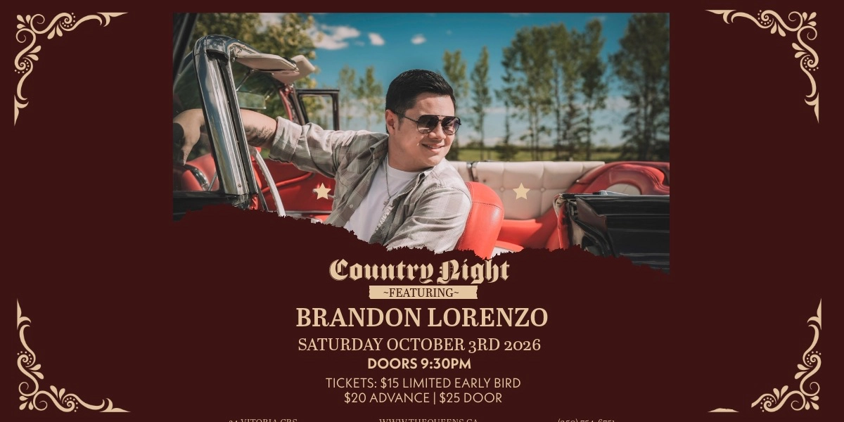 Event image for COUNTRY NIGHT @ THE QUEEN'S W/ BRANDON LORENZO