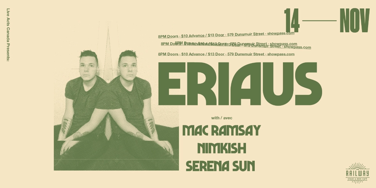 Event image for ERIAUS + GUESTS // RAILWAY STAGE & BEER CAFÉ
