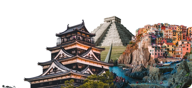 Japanese castle and torii gate