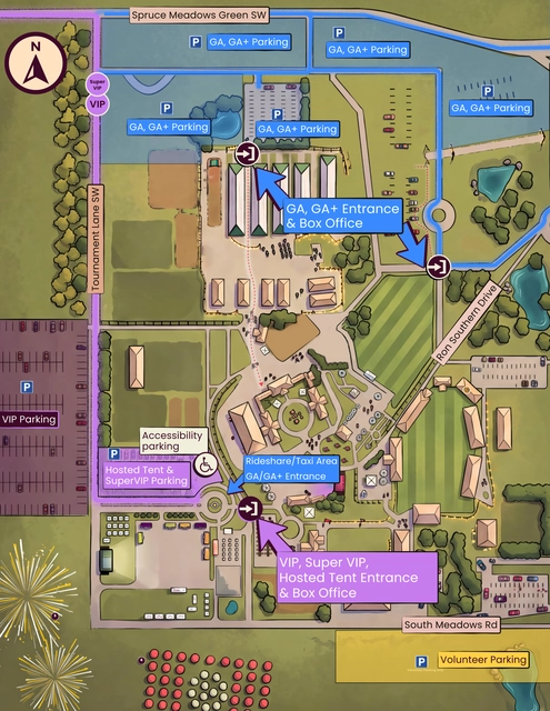 GlobalFest event site map showing entrances, parking, and venue layout